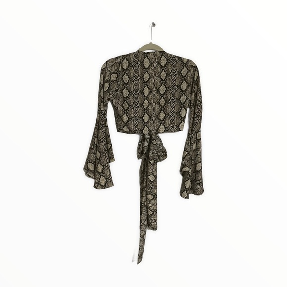 Bell Sleeve Snake Print Wrap Blouse - Picture 2 of 3